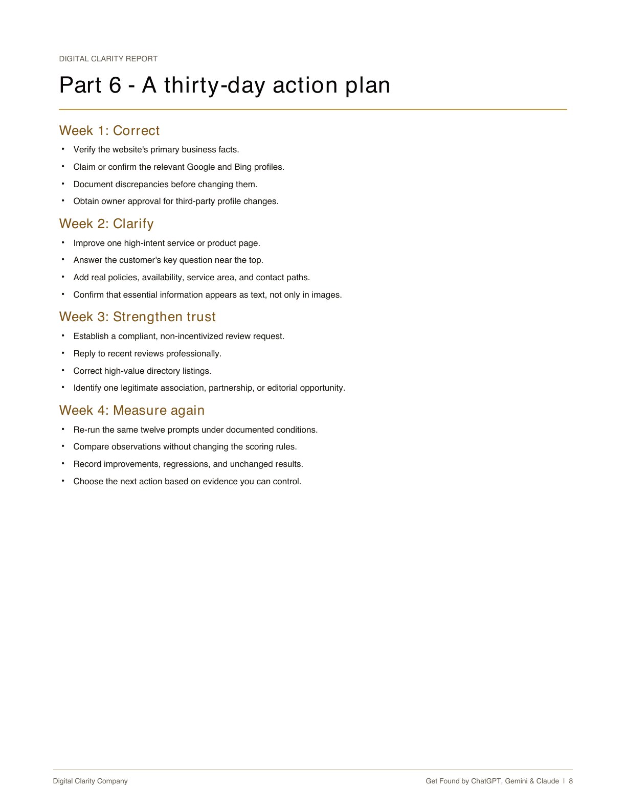 Preview of the report's thirty-day action plan